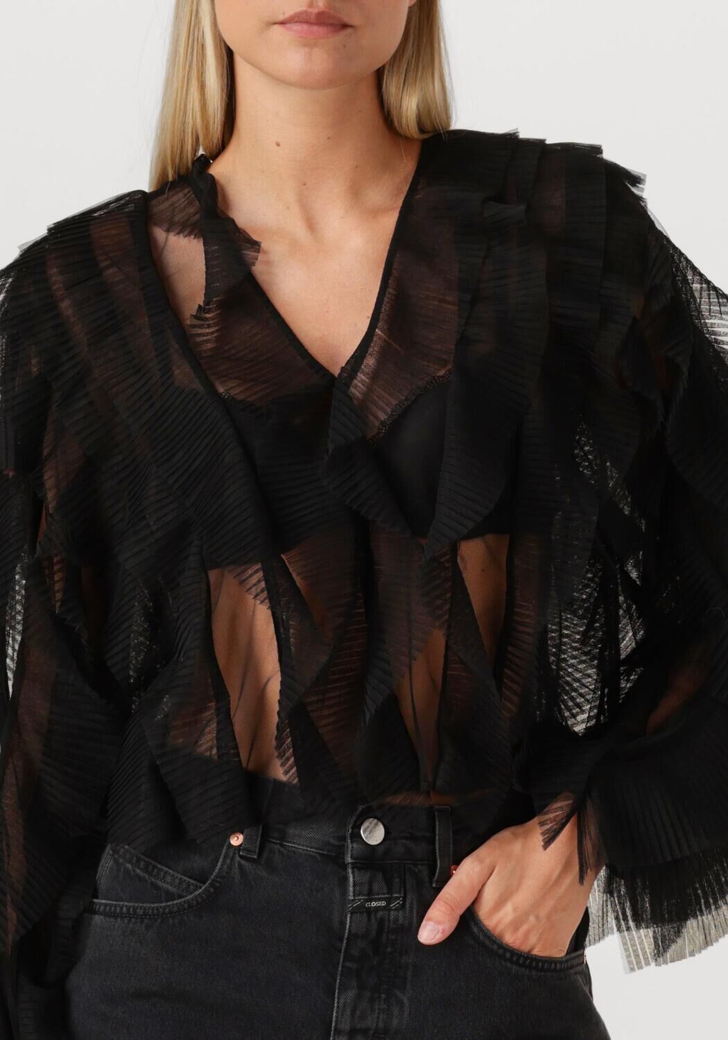 Zwarte DANTE6 Blouses PHORA TULLE RUFFLED TOP - large
