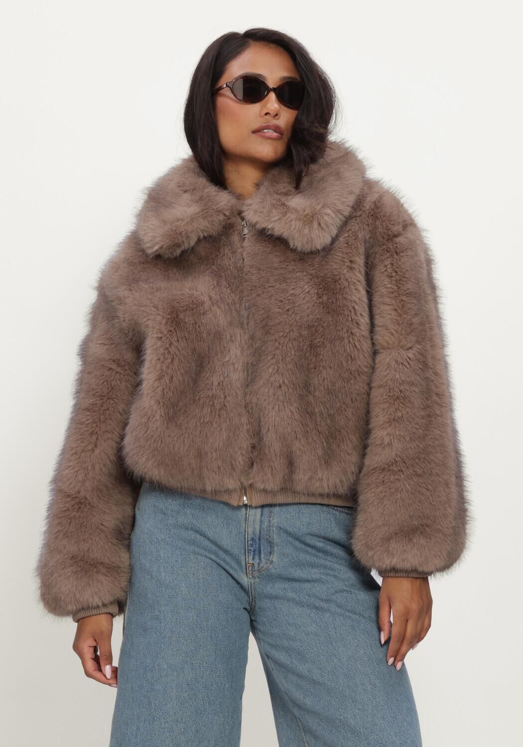 Taupe ALTER EGO Faux fur jas LINN FAUX FUR JACKET - large