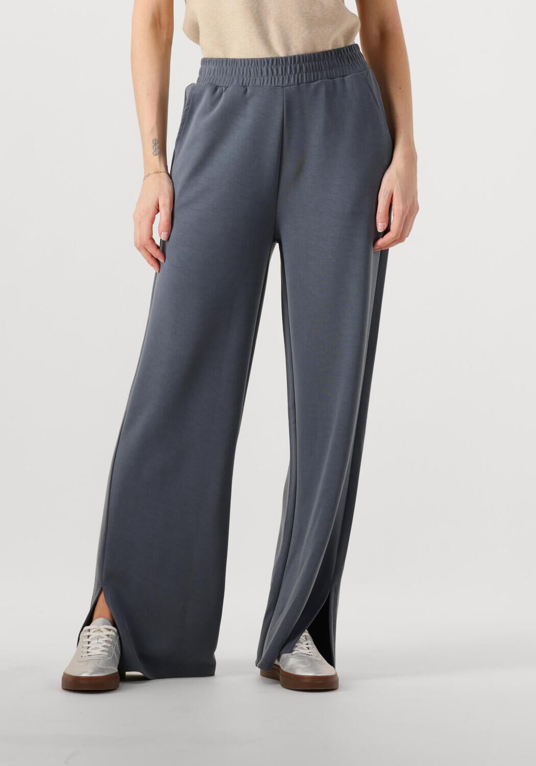 Alix the Label Pantalon Dames Ladies Knitted Flowy Side Slit Pants, Maat: L, Kleur: Donkergrijs