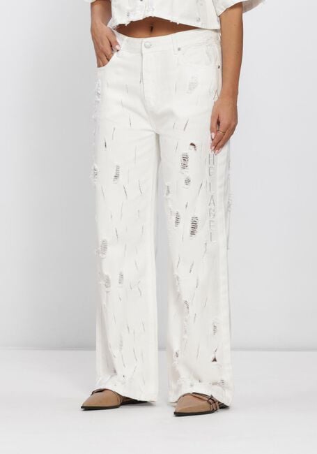 Witte ALIX THE LABEL Wijde broek LADIES WOVEN DAMAGED DENIM PANTS - large