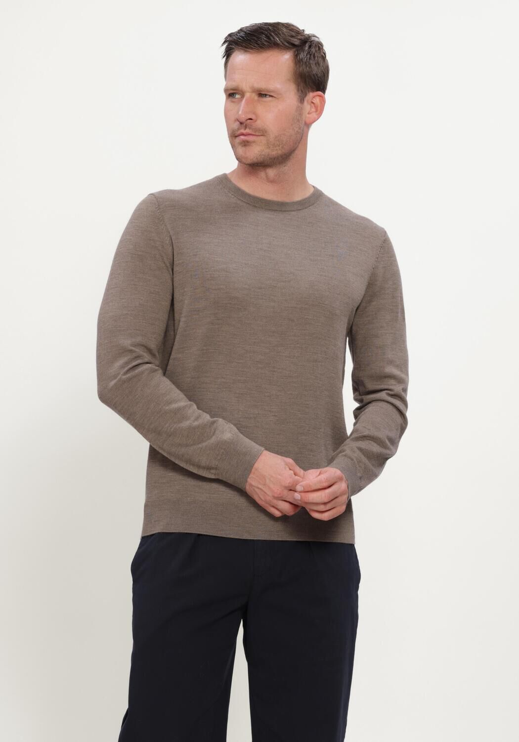 Taupe PROFUOMO Trui PULLOVER CREW NECK EXTRAFINE MERINO - large