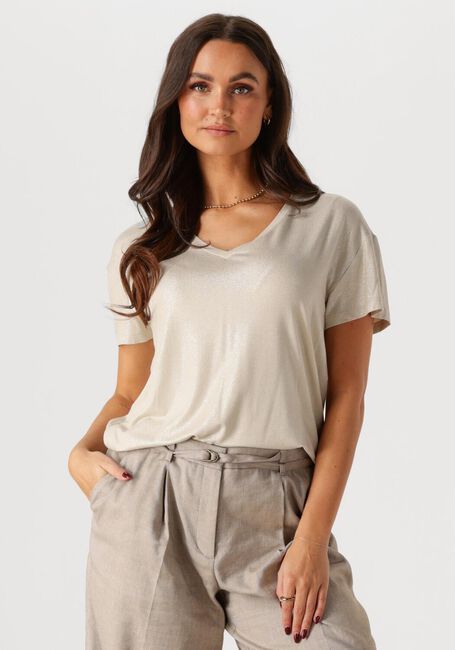 Beige SUMMUM T-shirt V-NECK TOP METALLIC COATED JERSEY - large