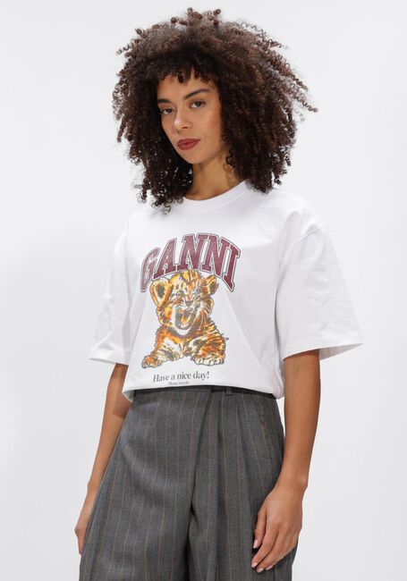 Witte GANNI Tops & T-shirts JERSEY BEADED BABY TIGER PRINT - large
