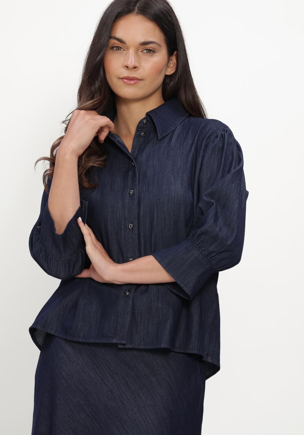 Donkerblauwe LUISA CERANO Blouses DENIM-BLUSE - large