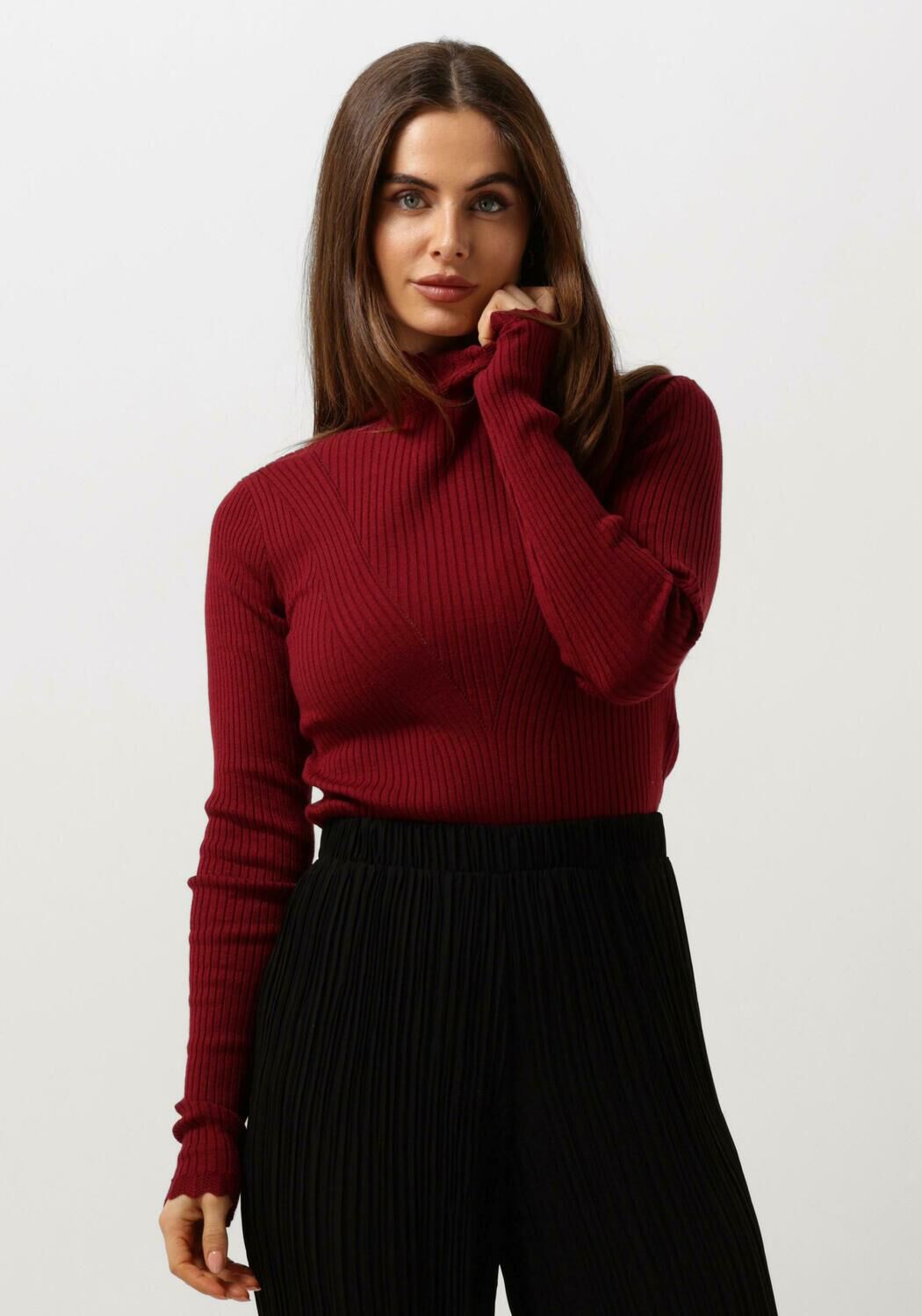 AAIKO Longsleeve Dames Vida Ruffle Vis 301 Sweaters, Maat: XXL, Kleur: Rood