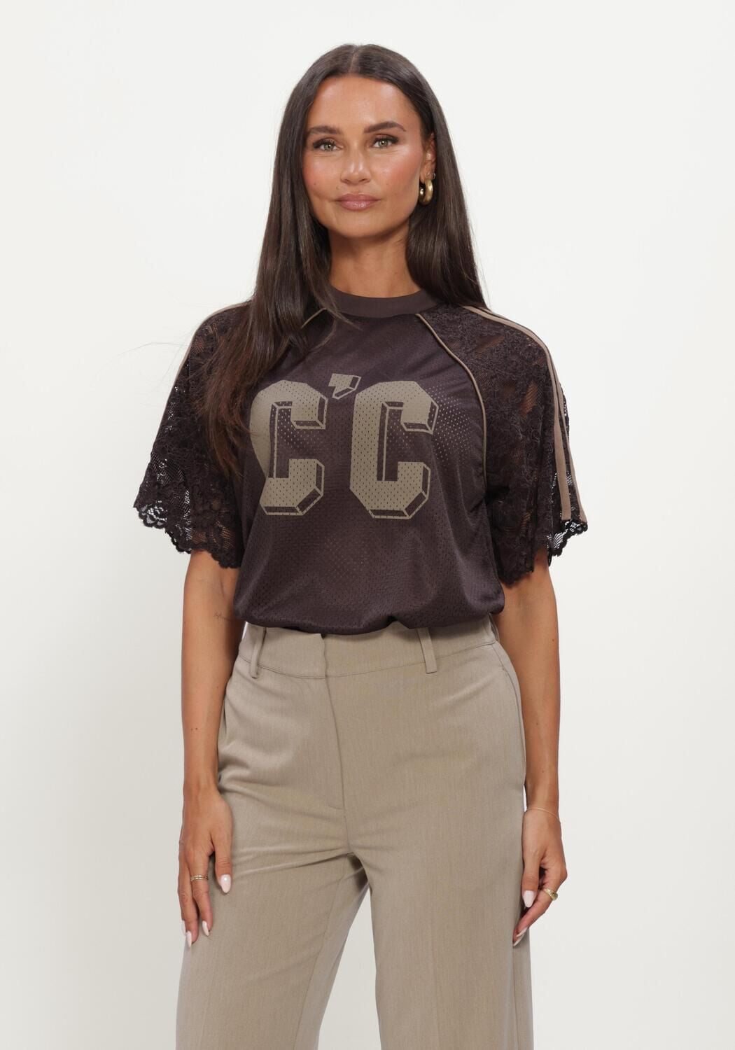 Bruine CO'COUTURE Top TREYCC LOGO LACE TEE - large