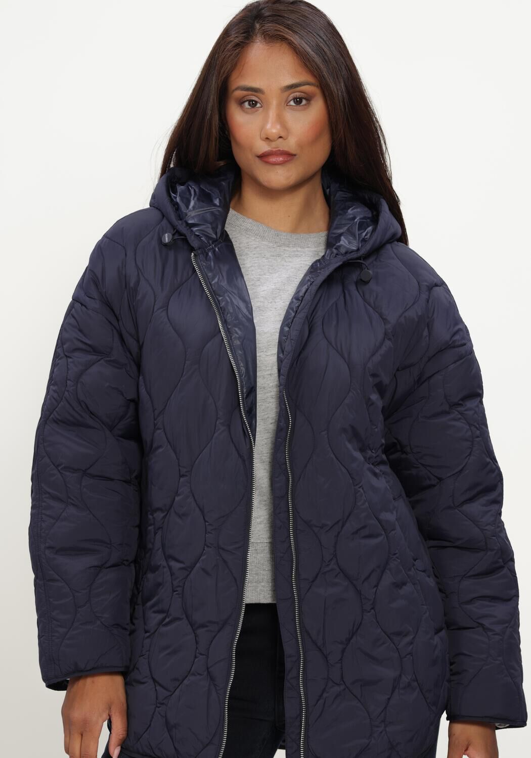 Donkerblauwe CLOSED Gewatteerde jas QUILTED HOODED JACKET - large