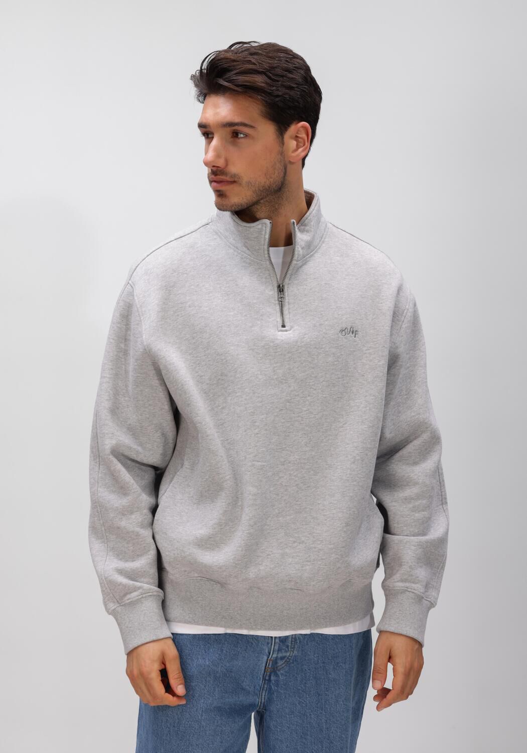 Lichtgrijze OLAF HUSSEIN Sweater SIGNATURE ZIP MOCK - large