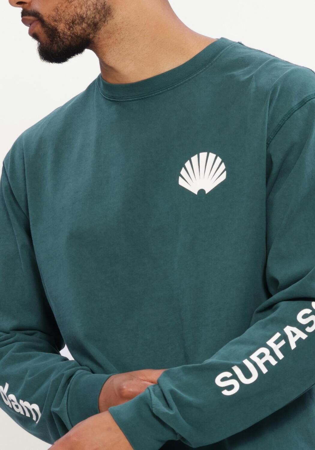 Donkergroene NEW AMSTERDAM SURF ASSOCIATION T-shirt LOGO LONG SLEEVE - large
