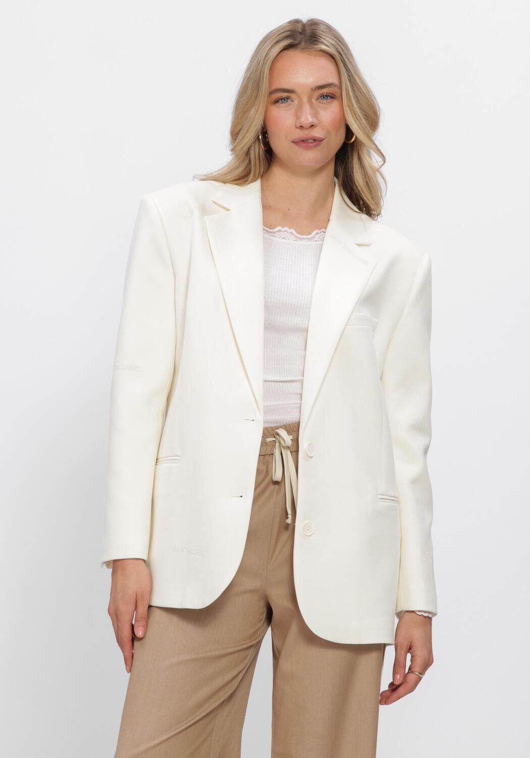Creme ALIX THE LABEL Blazer LADIES WOVEN FLOWY OVERSIZED BLAZER - large