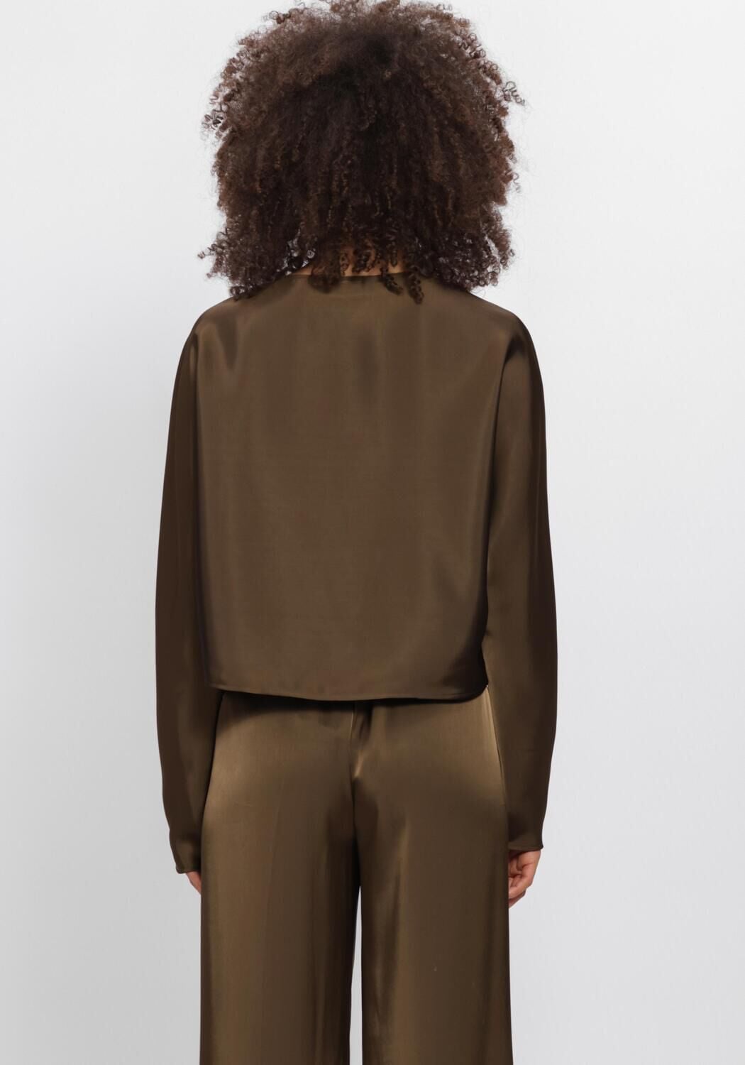 Khaki DANTE6 Top LEIVA BOLD SATIN BUTTON DETAIL TOP - large