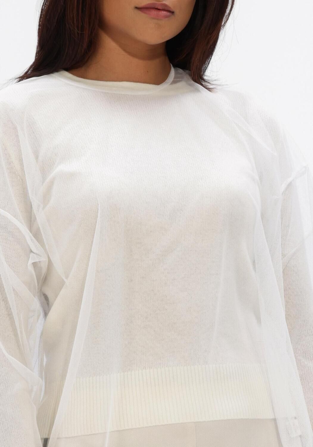 Gebroken wit FORTE FORTE Top WOOL CASHMERE GAUZE KNIT AND TULLE T-SHIRT - large