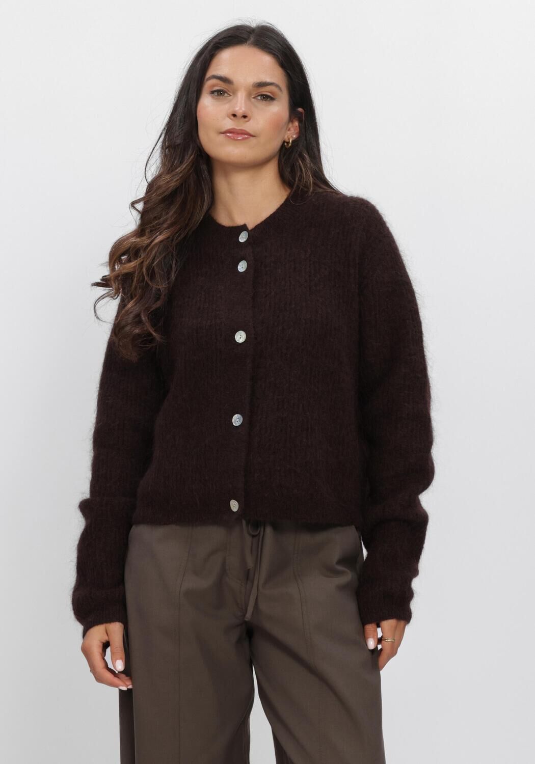 Bruine SECOND FEMALE Vest ANDREA KNIT RIB LS CARDIGAN - large