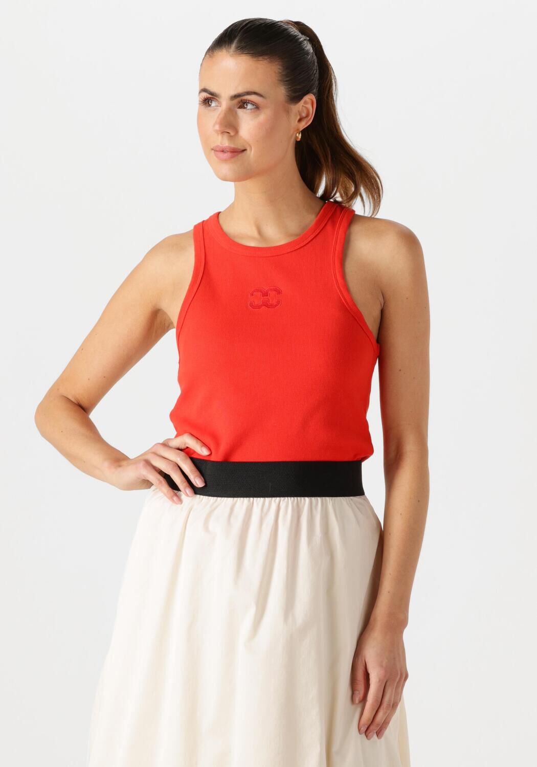 Co'Couture Top Dames Saharacc Embroidery Tank Top, Maat: L, Kleur: Rood