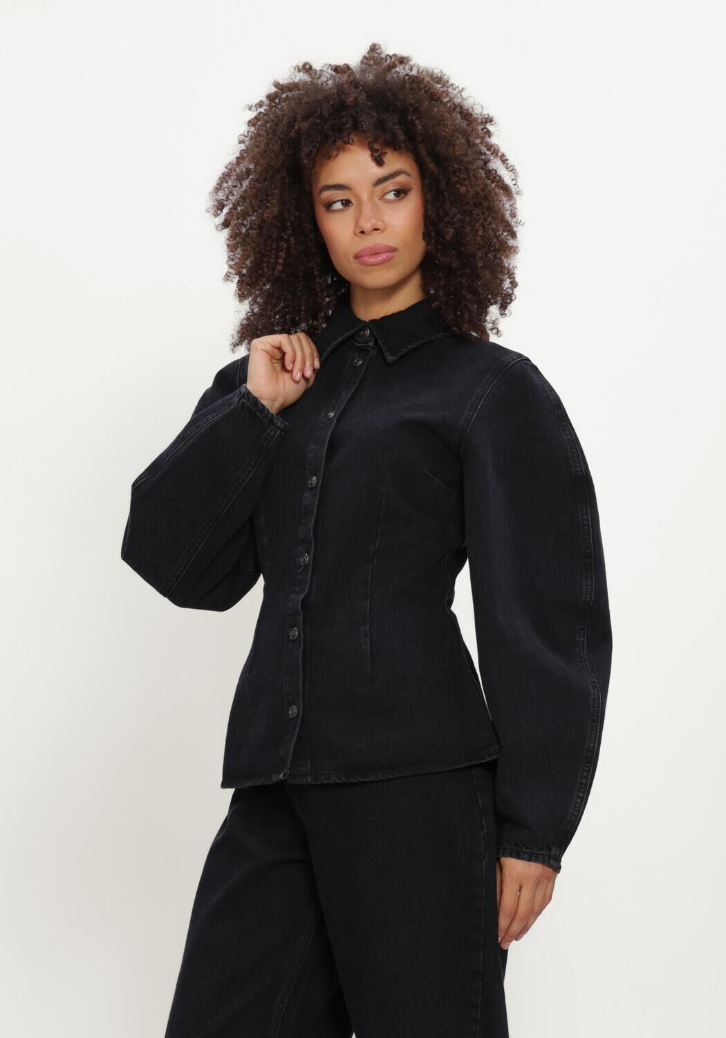 Zwarte ROTATE Blouses FITTED DENIM SHIRT - large
