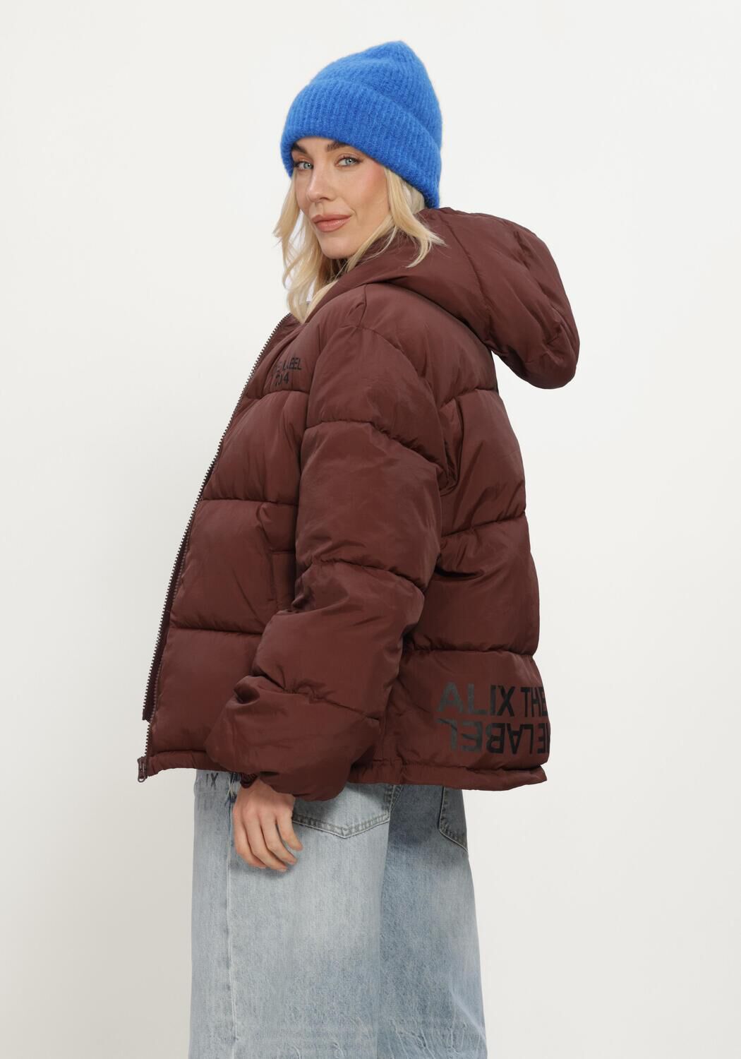 Bruine ALIX THE LABEL Gewatteerde jas LADIES WOVEN PUFFER COAT - large