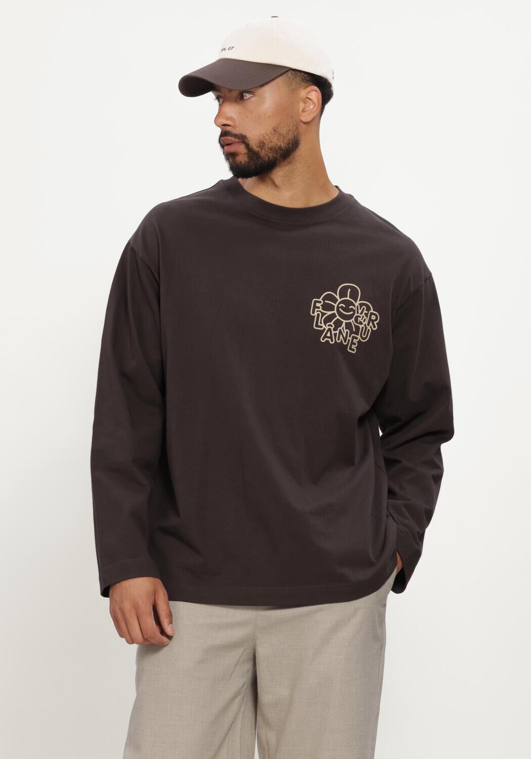 Bruine FLANEUR T-shirt HAPPY FLOWER LONG SLEEVE - large
