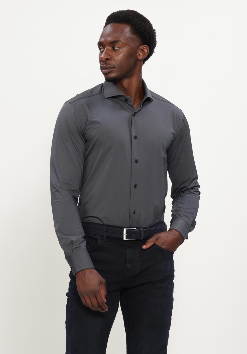 Donkergrijze XACUS Klassiek overhemd ACTIVE SHIRT 520ML - large