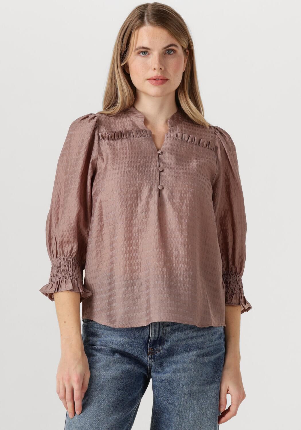 Co'Couture Blouse Dames Charliecc Frill Ss Shirt, Maat: L, Kleur: Taupe