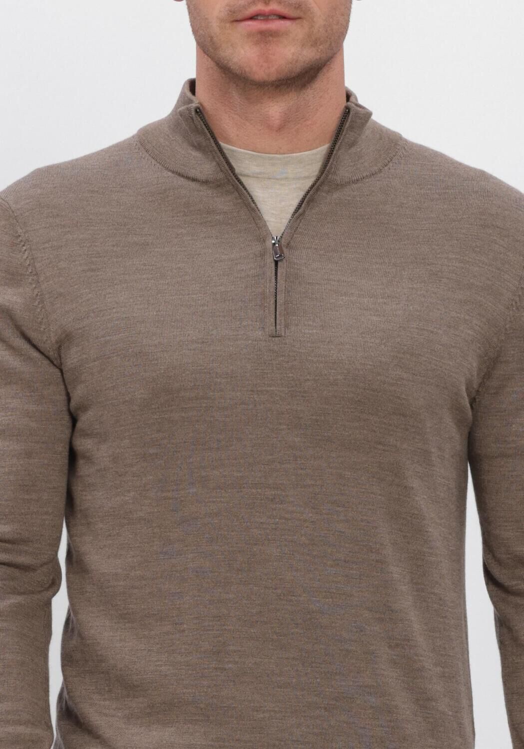 Taupe PROFUOMO Trui PULLOVER HALF ZIP EXTRAFINE MERINO - large