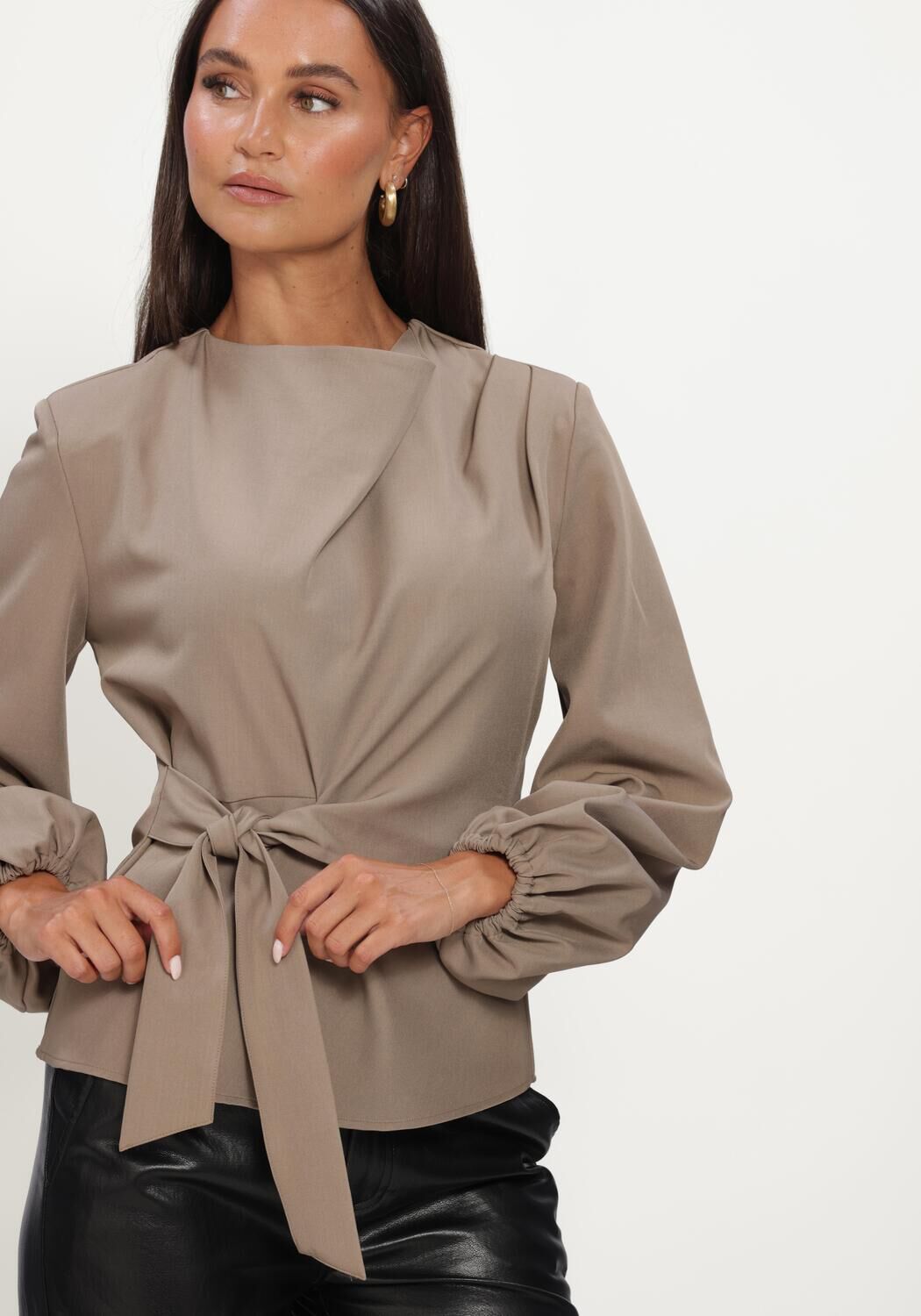 Taupe CO'COUTURE Blouses LUNACC TIE BLOUSE - large