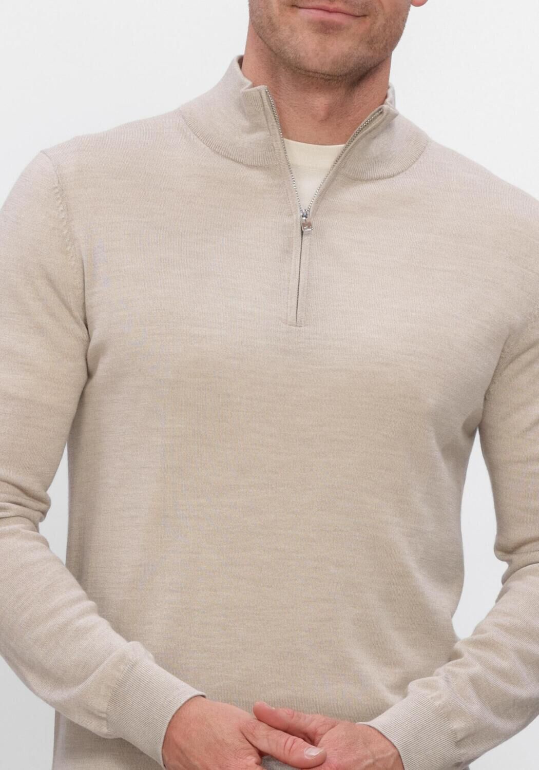 Beige PROFUOMO Trui PULLOVER HALF ZIP EXTRAFINE MERINO - large