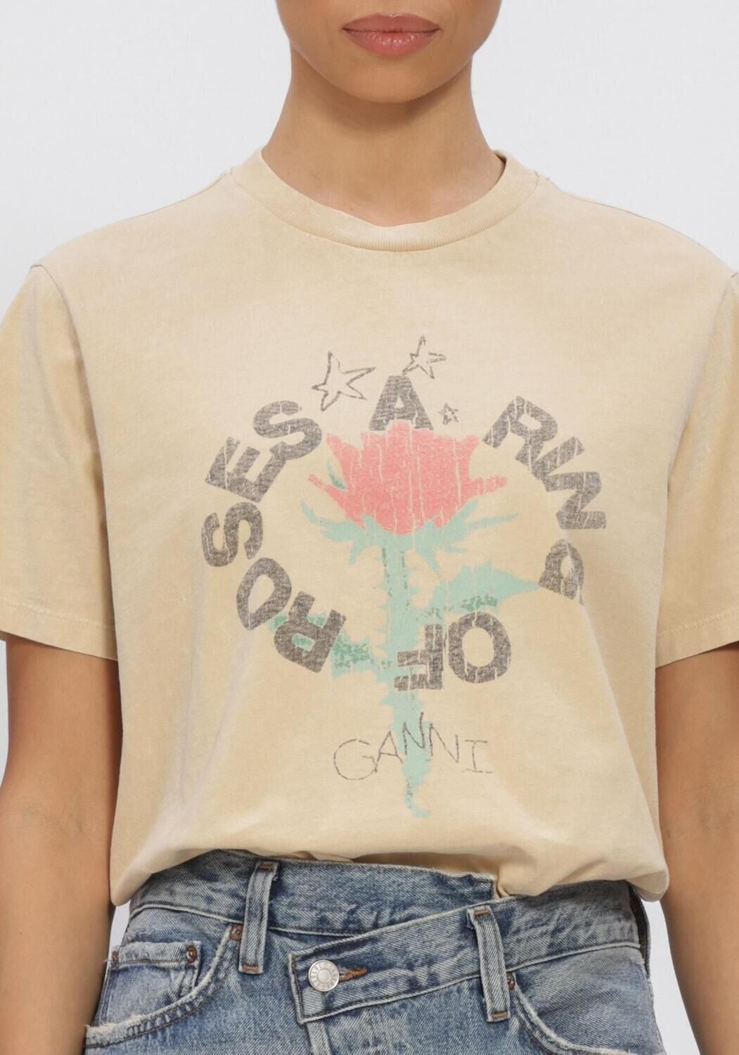 Beige GANNI T-shirt FUTURE HEAVY JERSEY OVERSIZED T SHIRT - large