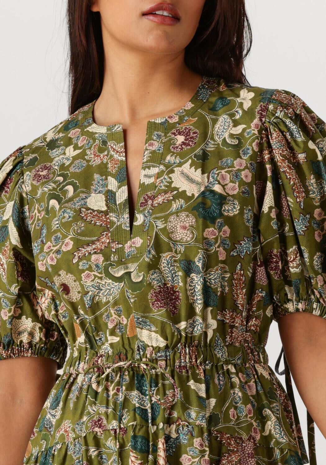 Groene ULLA JOHNSON Midi jurk ADRIANA SHORT SLEEVE MIDI DRESS - large