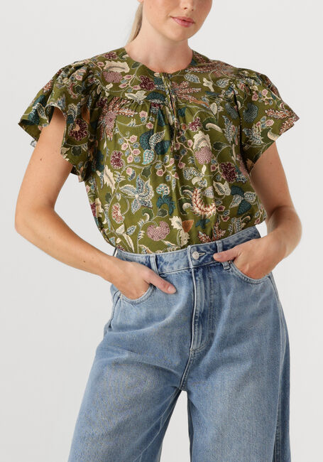 Groene ULLA JOHNSON Blouses PERLINE FLUTTER SLEEVE BLOUSE - large