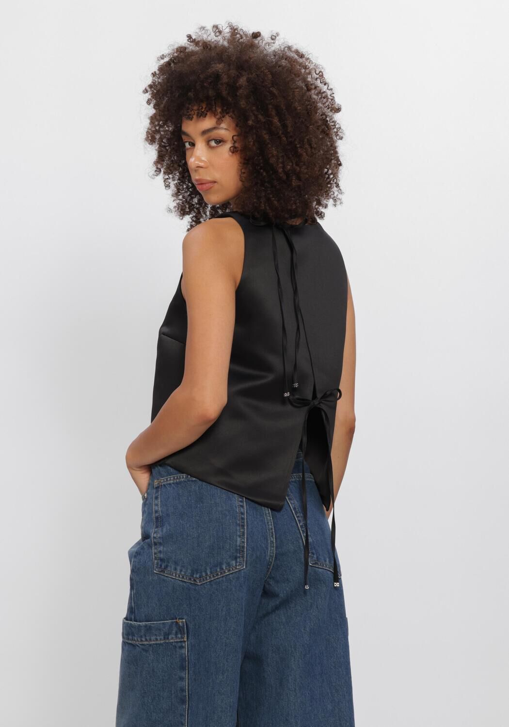 Zwarte GANNI Top CROSSOVER OPEN BLACK TOP - large