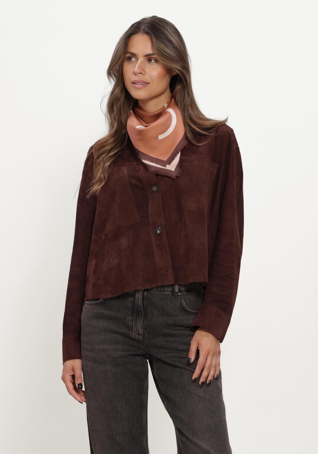 Bruine LUISA CERANO Blouses VELOURSLEDER-HEMDJACKE - large