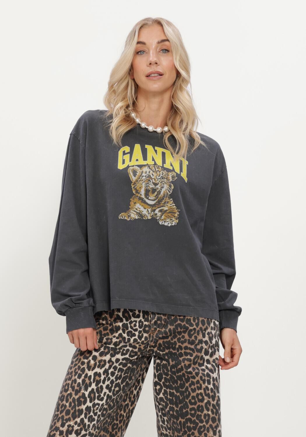 Grijze GANNI Truien/vesten FUTURE JERSEY LONGSLEEVE TIGER - large