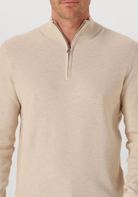Beige PROFUOMO Trui PULLOVER HALF ZIP TWINKLE SLUB - large
