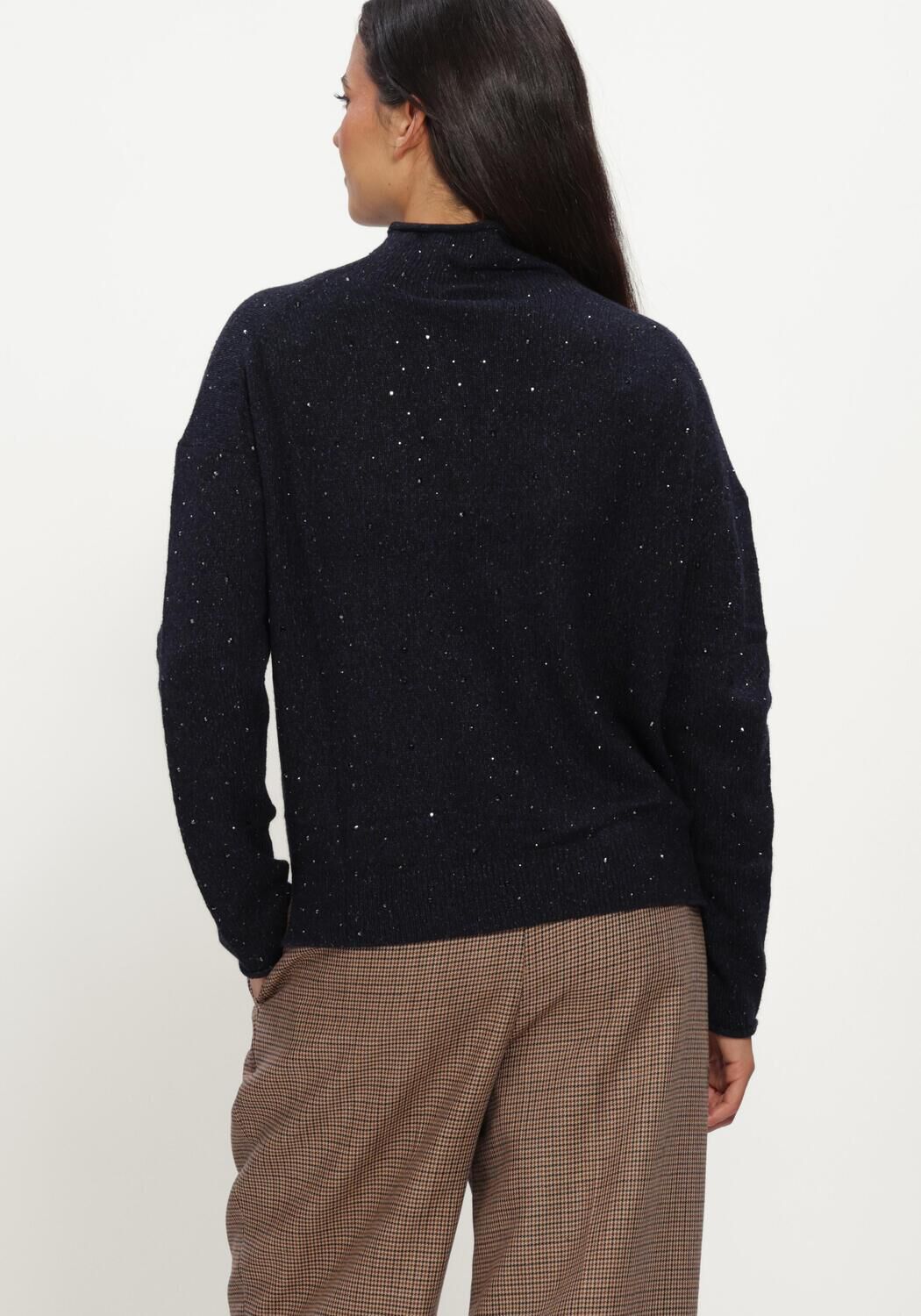 Donkerblauwe LUISA CERANO Trui TURTLENECK MIT SCHMUCKSTEINEN - large