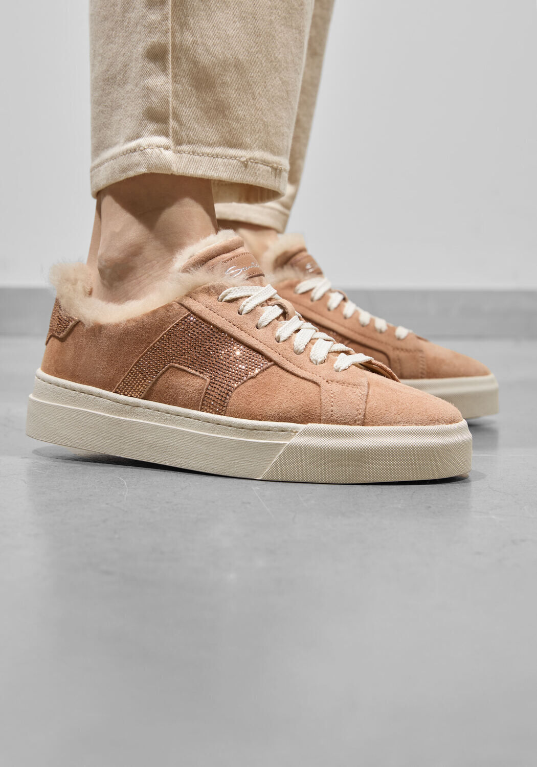 Beige SANTONI Lage sneakers SUE GLITTER SNEAKER - large