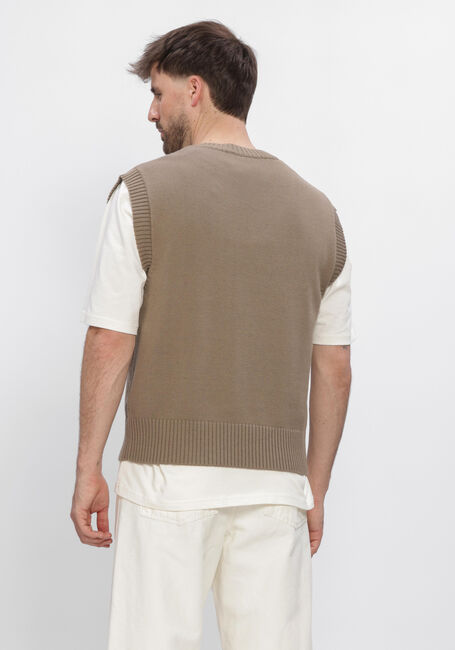 Bruine AMI PARIS Spencer SLEEVELESS V NECK SWEATER WITH CONTRASTED AMI DE COEUR - large