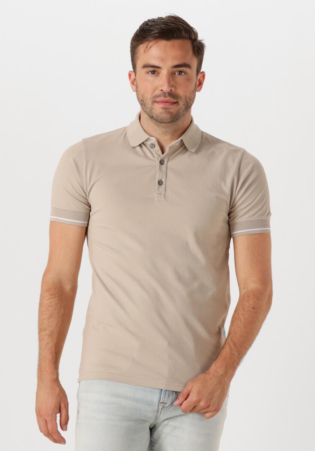 Genti Polo Heren Polo 3 Button Ss J2001-1212, Maat: M, Kleur: Beige afbeelding