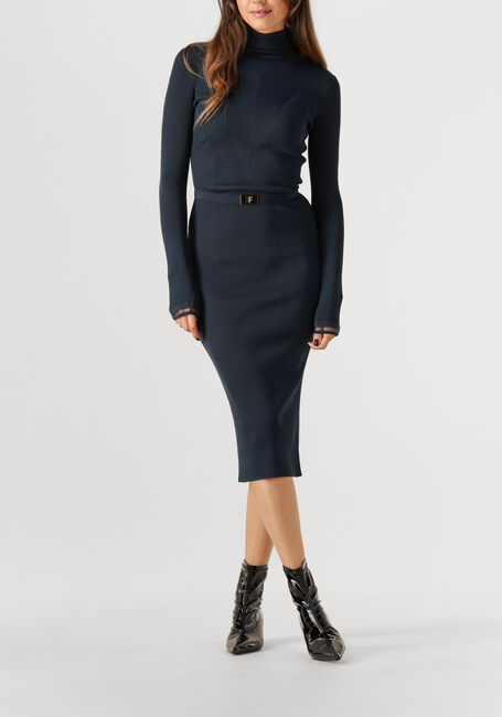 Donkerblauwe ELISABETTA FRANCHI Midi jurk KNITTED DRESS WITH BELT - large