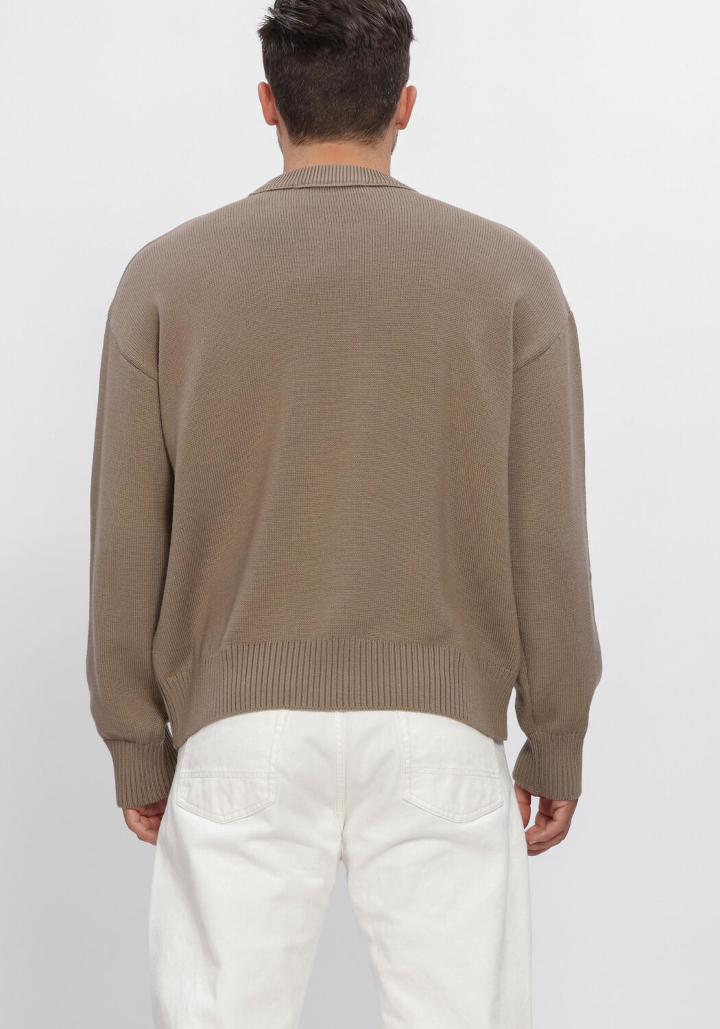 Bruine AMI PARIS Sweater CREWNECK SWEATER WITH CONTRASTED AMI DE COEUR - large