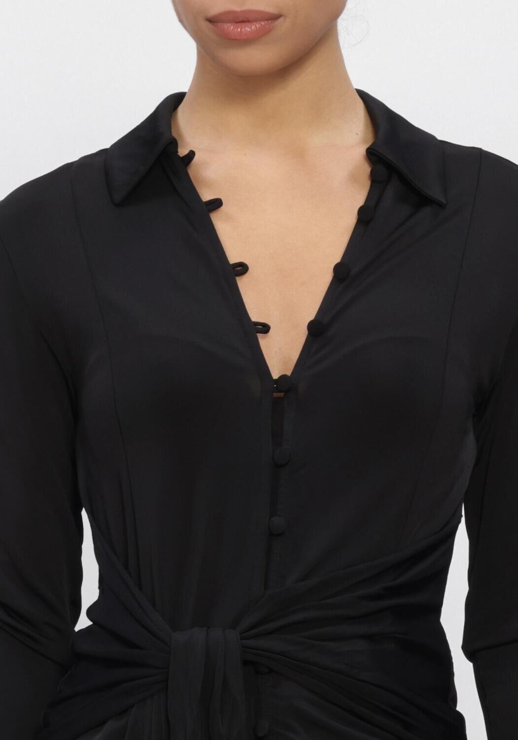 Zwarte GANNI Top JERSEY LONG SLEEVE TIE BLOUSE - large