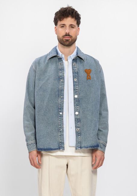 Blauwe AMI PARIS Overshirt OVERSHIRT WITH KNITTED AMI DE COEUR - large