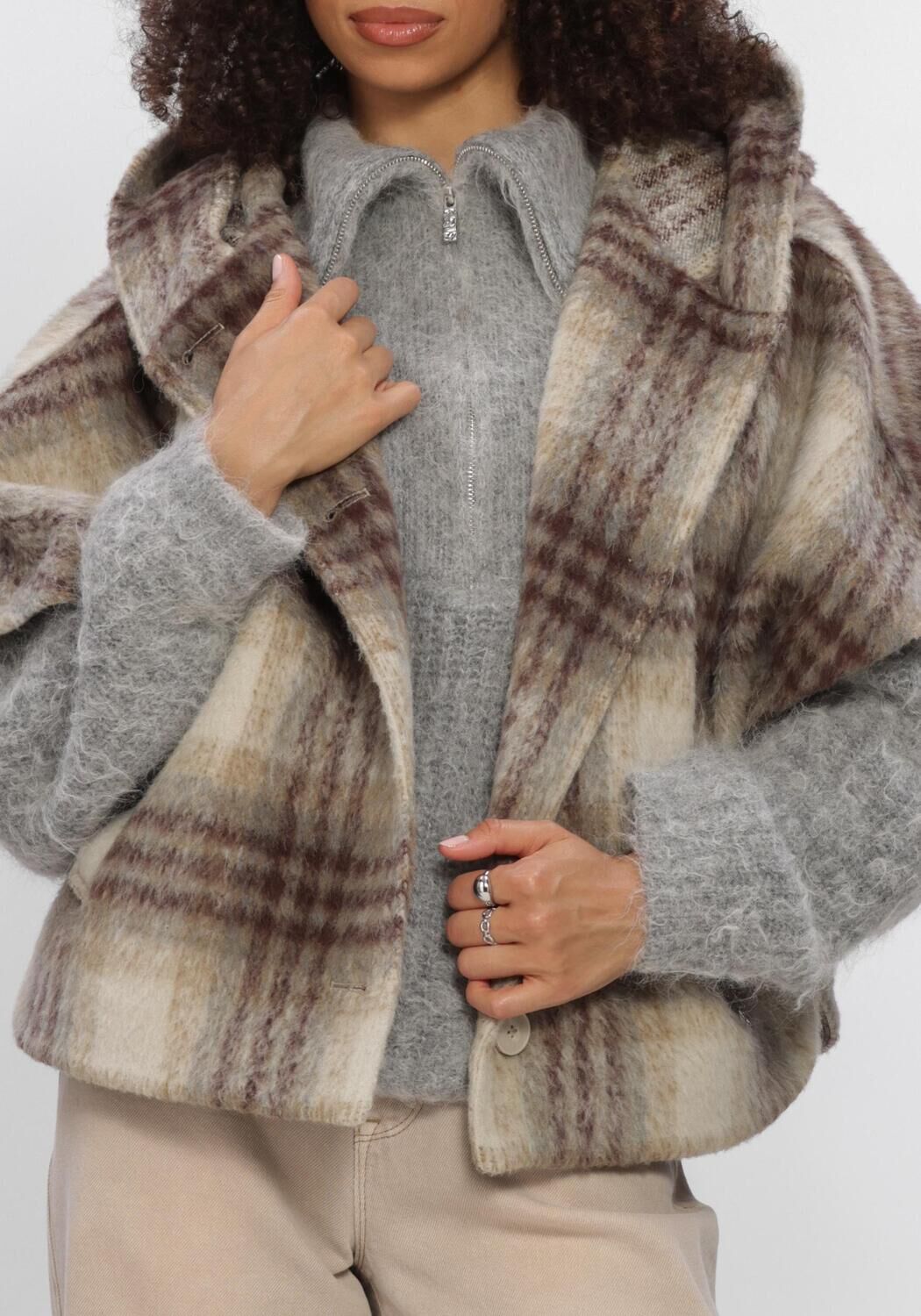 Beige DANTE6 Jack LUNETTA CHECK CAPE COAT - large