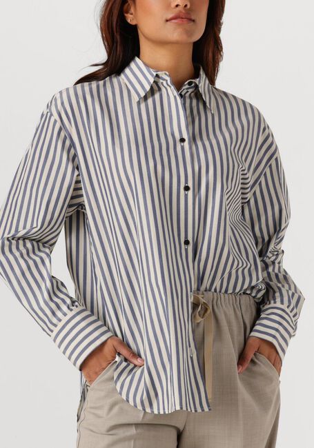 Blauwe FORTE FORTE Blouses CHIC STRIPED TAFFETAS MASCULINE SHIRT - large