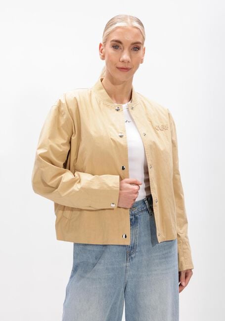 Beige OLAF HUSSEIN Jack RETRO LOGO BOMBER JACKET - large