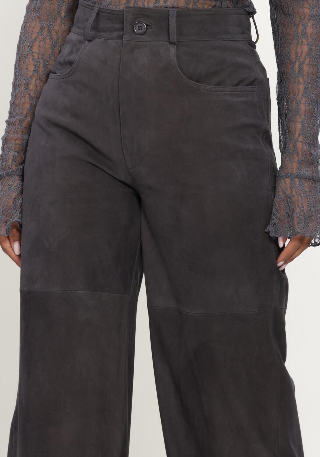 Donkergrijze IBANA Wijde broek PHINOU SUEDE - large