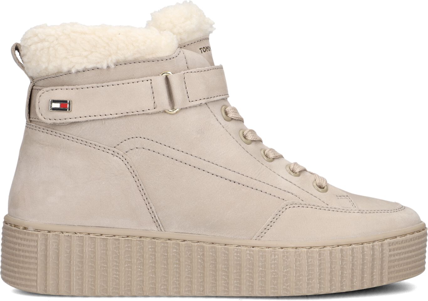 Tommy Hilfiger Hoge Sneakers Dames Faux Fur Low Lace-up, Maat: 36, Materiaal: Nubuck, Kleur: Beige