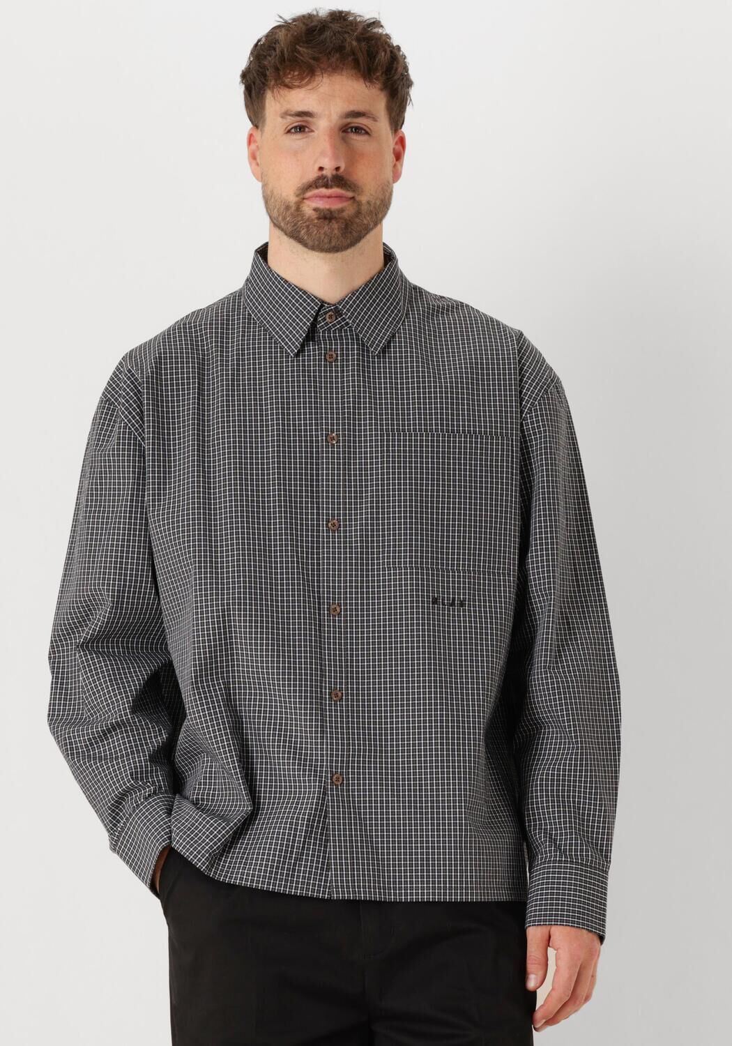 Donkergrijze OLAF HUSSEIN Overshirt CHECKED BOXY SHIRT