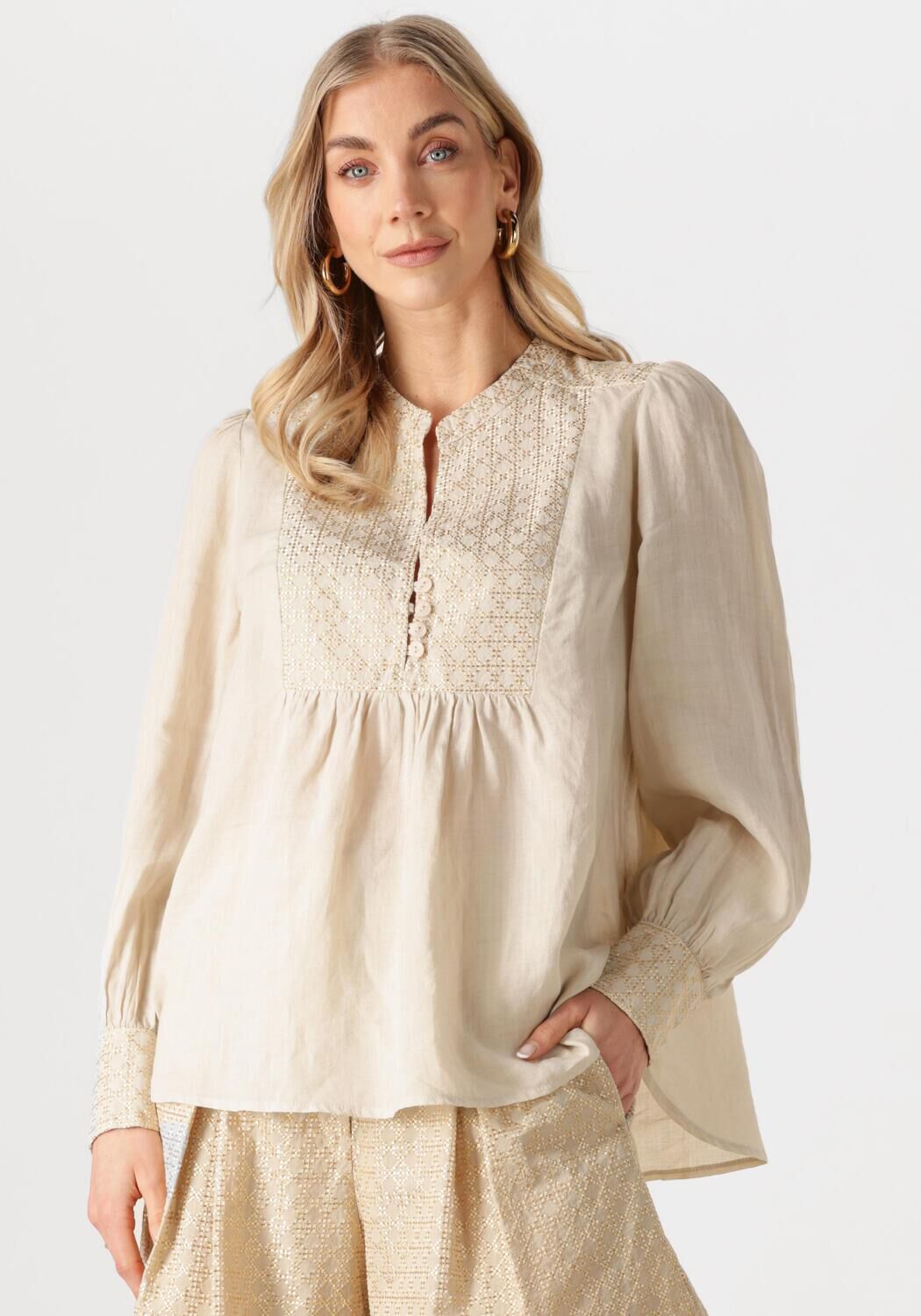 Greek Archaic Kori Blouse Dames 440645, Maat: M, Kleur: Beige afbeelding 1