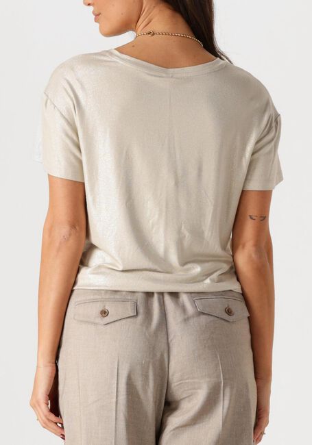 Beige SUMMUM T-shirt V-NECK TOP METALLIC COATED JERSEY - large