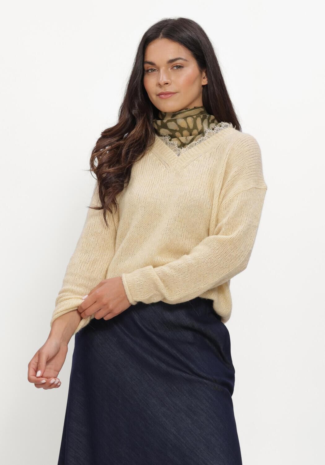 Beige LUISA CERANO Top V-PULLOVER AUS ALPAKA-MIX - large